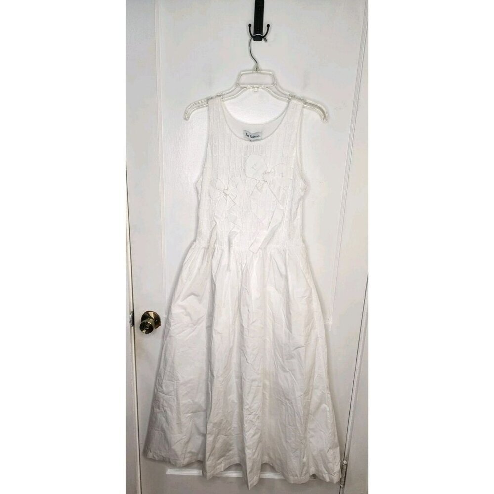 NWT Size Large En Saison Women's Denver Mixed-Media Midi Dress Bows Cute